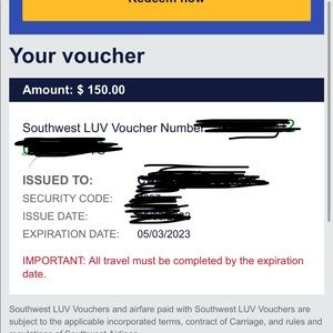 SOLD ‼️‼️$150 Southwest flight voucher